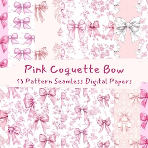 Pink Coquette Bow Pattern Seamless Digital Papers - printable scrapbook paper png instant download commercial use 300dpi