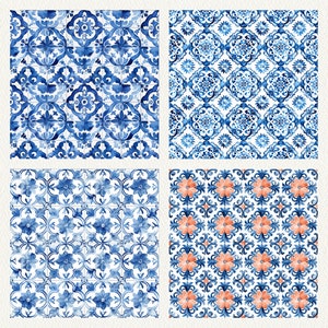 Portuguese Azulejos Pattern Seamless Digital Papers - printable scrapbook paper instant download for commercial use, 300dpi image 3