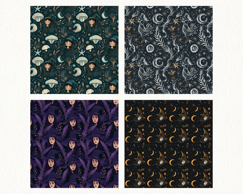 Sea Witchy Dark Pattern Seamless Digital Papers - Printable Scrapbook ...