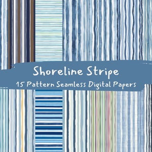 Shoreline Stripe Pattern Seamless Digital Papers - printable scrapbook paper instant download, commercial use, 300dpi