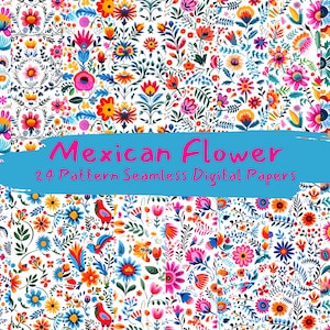 Fiore messicano modello etnico Seamless Digital Papers - modelli di piastrelle carta scrapbook stampabile download immediato per uso commerciale, 300dpi