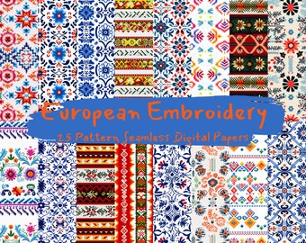 European Embroidery Pattern Seamless Digital Papers - tile patterns printable scrapbook paper instant download for commercial use, 300dpi