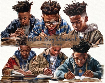 Black Boy Student printable clipart, png format, transparent background, instant download, commercial use, 300dpi