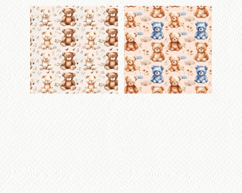 Watercolor Teddy Bear Pattern Seamless Digital Papers - Printable ...