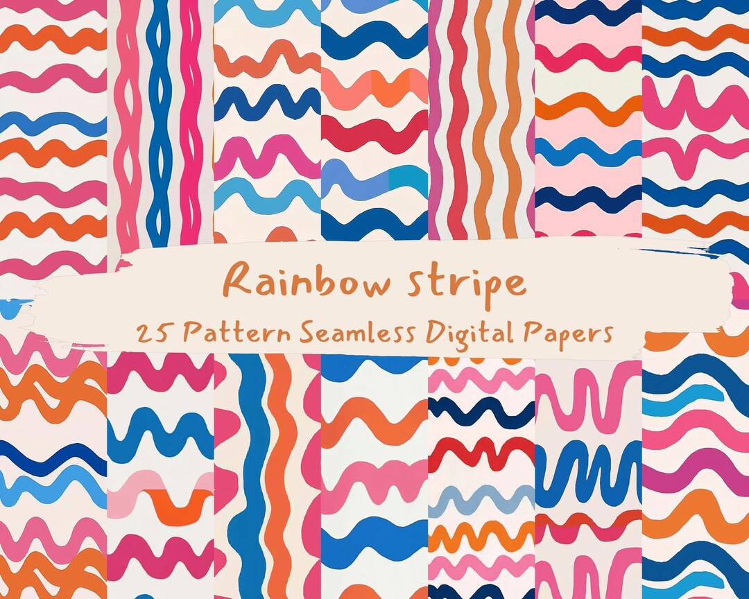 Rainbow Stripe Pattern Seamless Digital Papers - Printable Scrapbook ...