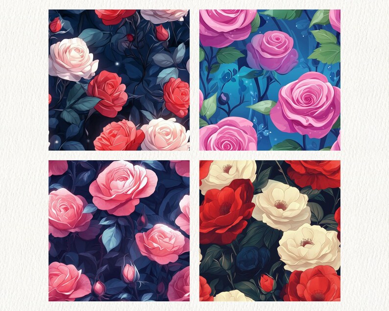 Anime Roses Pattern Seamless Digital Papers - Printable Scrapbook Paper ...