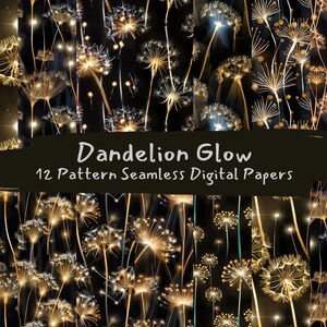 Dandelion Glow Pattern Seamless Digital Papers - printable scrapbook paper instant download, commercial use, 300dpi