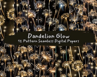 Dandelion Glow Pattern Seamless Digital Papers - printable scrapbook paper instant download, commercial use, 300dpi