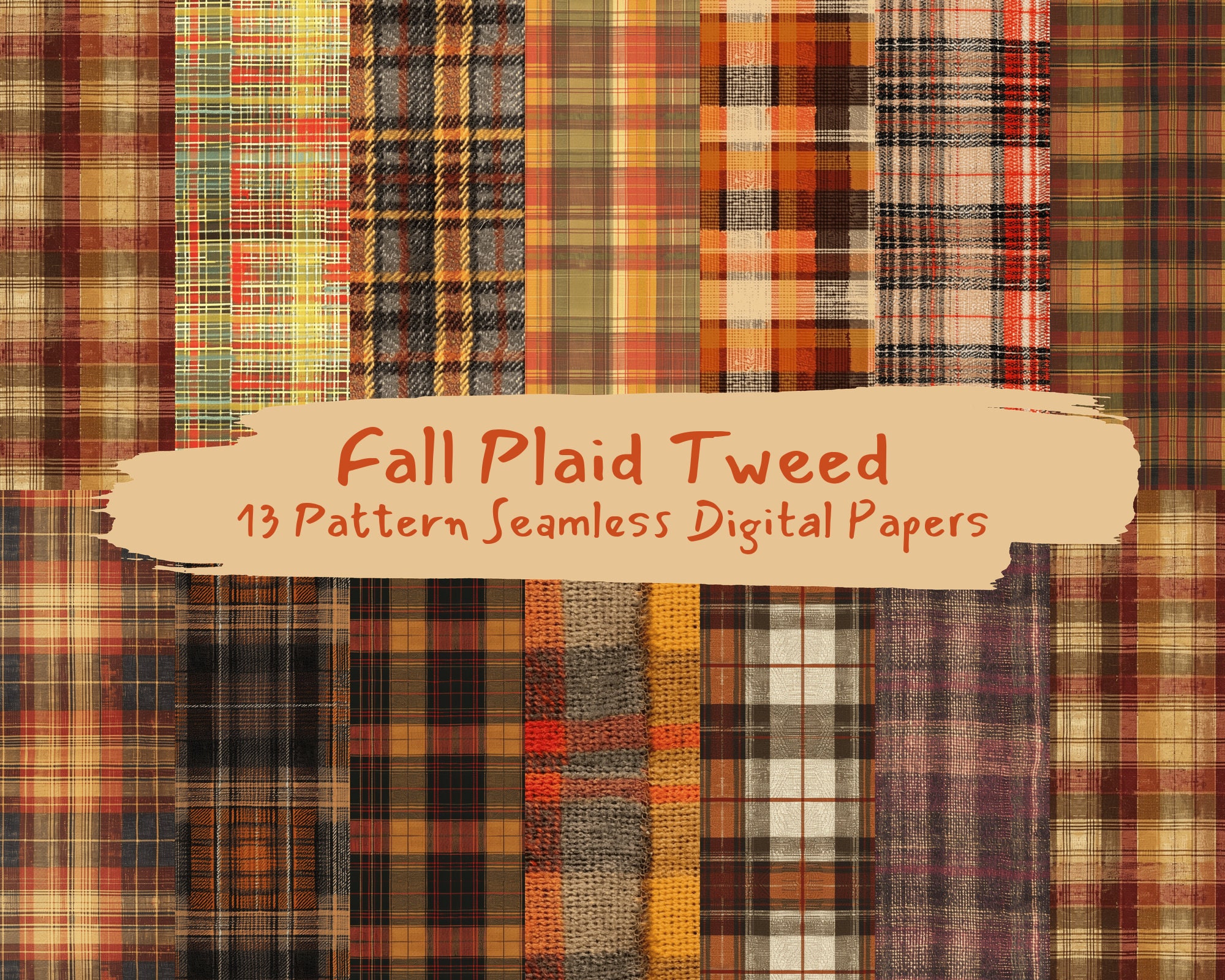 Fall Plaid Tweed Pattern Seamless Digital Papers - Printable Scrapbook ...