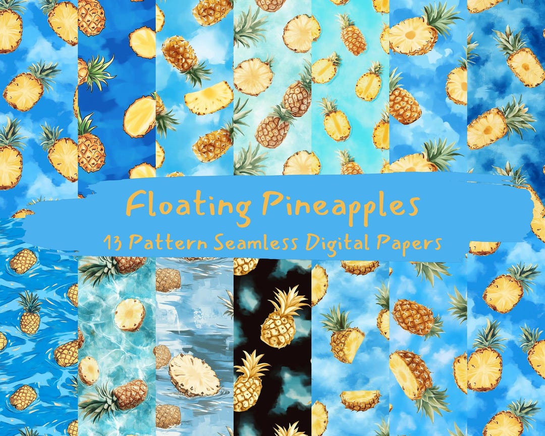 Floating Pineapples Pattern Seamless Digital Papers - Printable ...