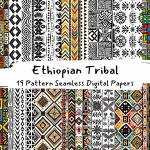 Papiers numériques sans couture motif tribal éthiopien - téléchargement immédiat sur papier de scrapbooking, usage commercial, 300 dpi