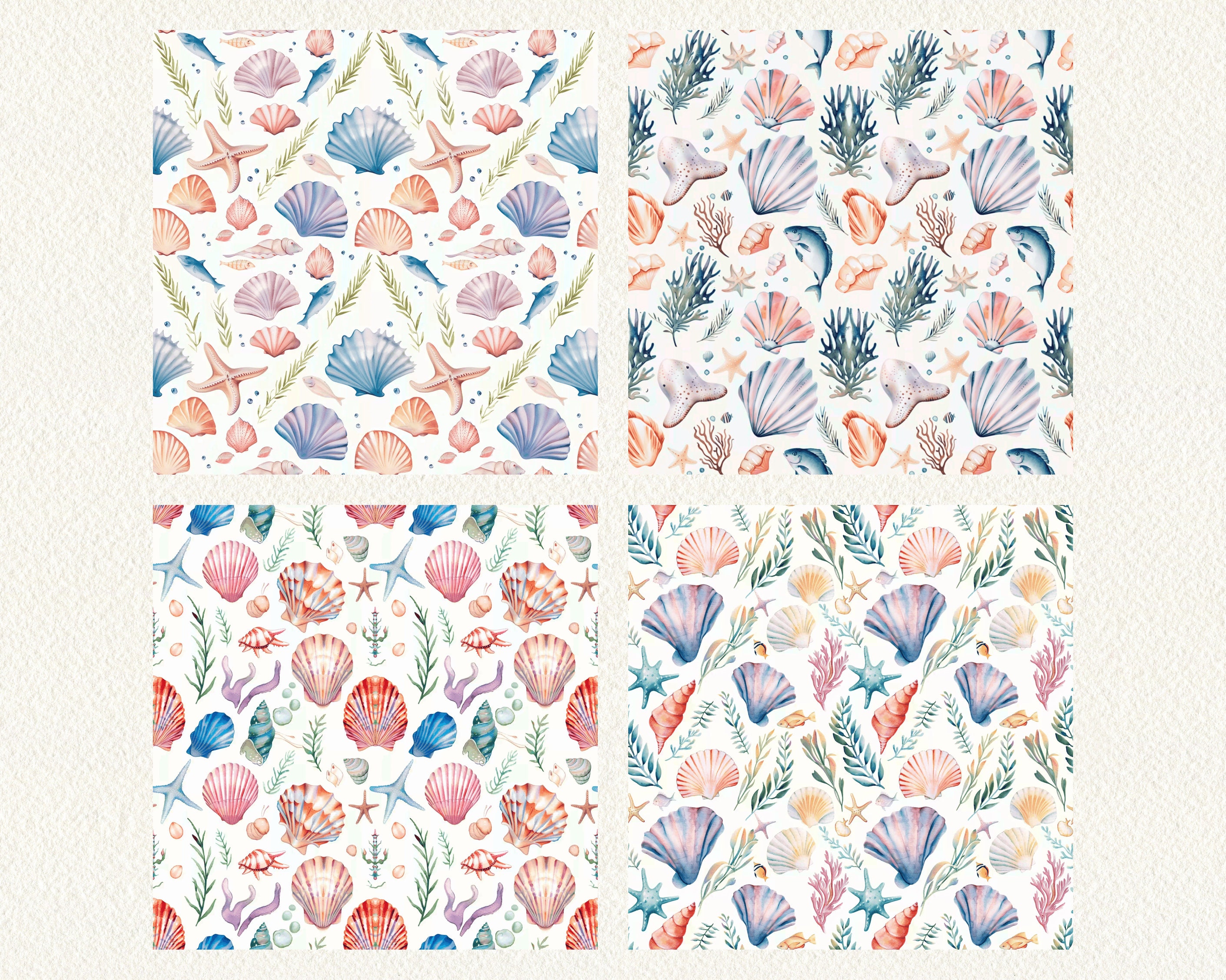 Ocean Animals Watercolor Pattern Seamless Digital Papers Printable ...
