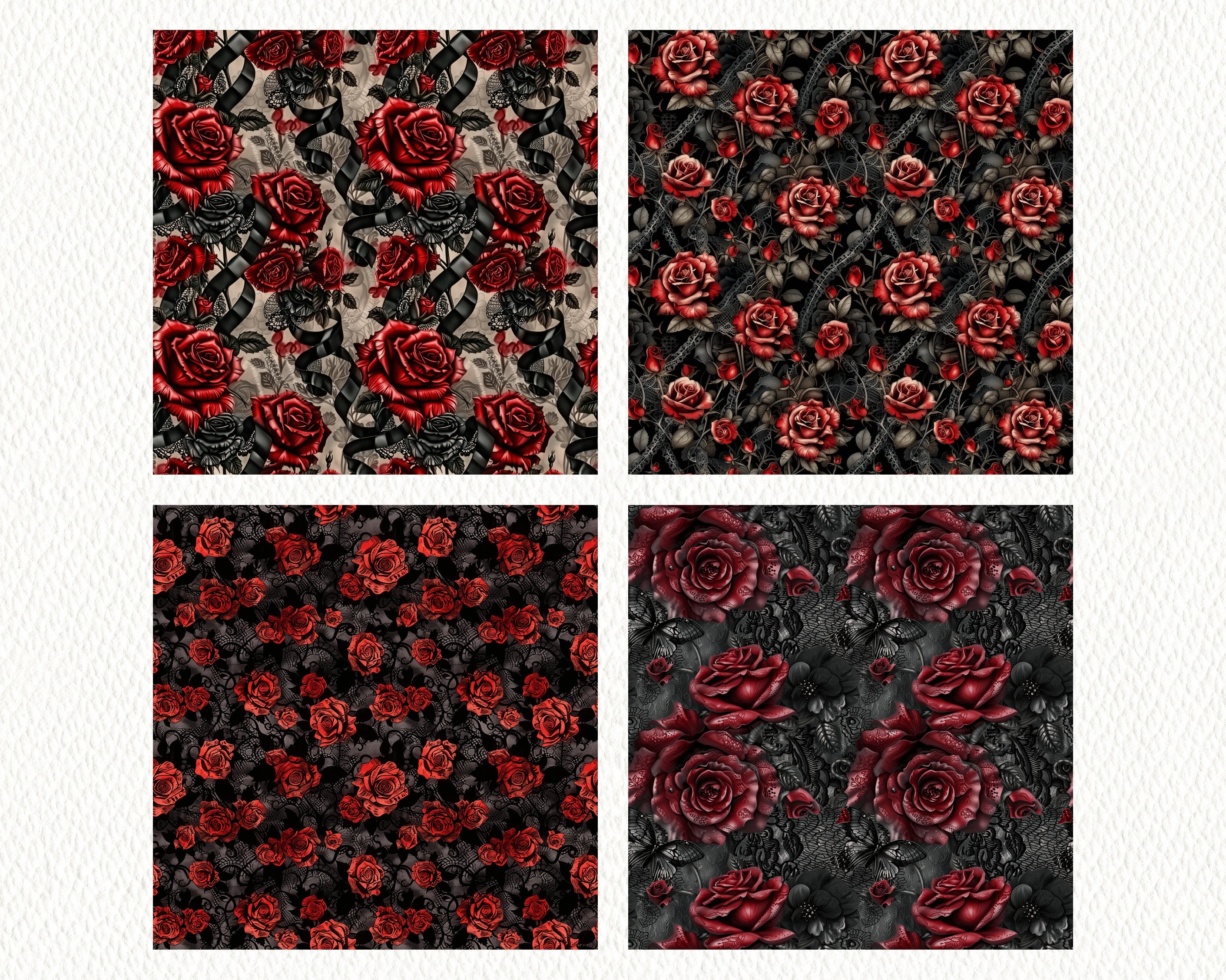 Gothic Lace Roses Pattern Seamless Digital Papers - Printable Scrapbook ...
