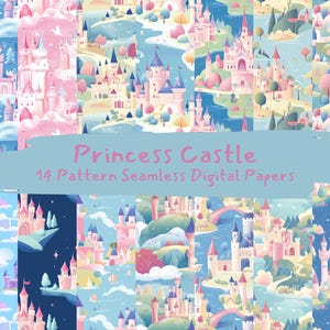 Princess Castle Pattern Seamless Digital Papers - printable scrapbook paper png instant download commercial use 300dpi