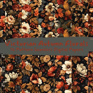 Victorian Autumn Florals Pattern Seamless Digital Papers - printable scrapbook paper png instant download commercial use 300dpi