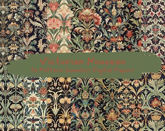 Victorian Nouveau Pattern Seamless Digital Papers - printable scrapbook paper png instant download commercial use 300dpi
