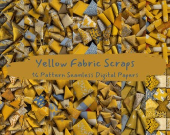 Yellow Fabric Scraps Pattern Seamless Digital Papers - printable scrapbook paper png instant download commercial use 300dpi