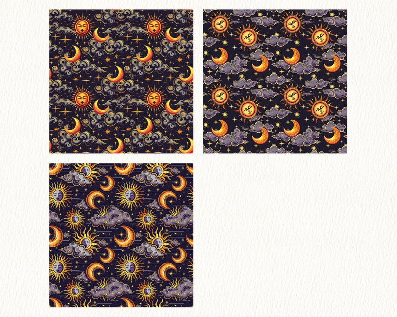 celestial eclipse Pattern Seamless Digital Papers - printable scrapbook paper instant download, commercial use, 300dpi image 5