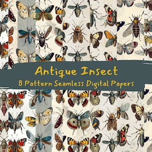 Antikes Insekt Muster nahtlose digitale Papiere - printable Scrapbook Papier, sofortiger Download, kommerzielle Nutzung, 300dpi