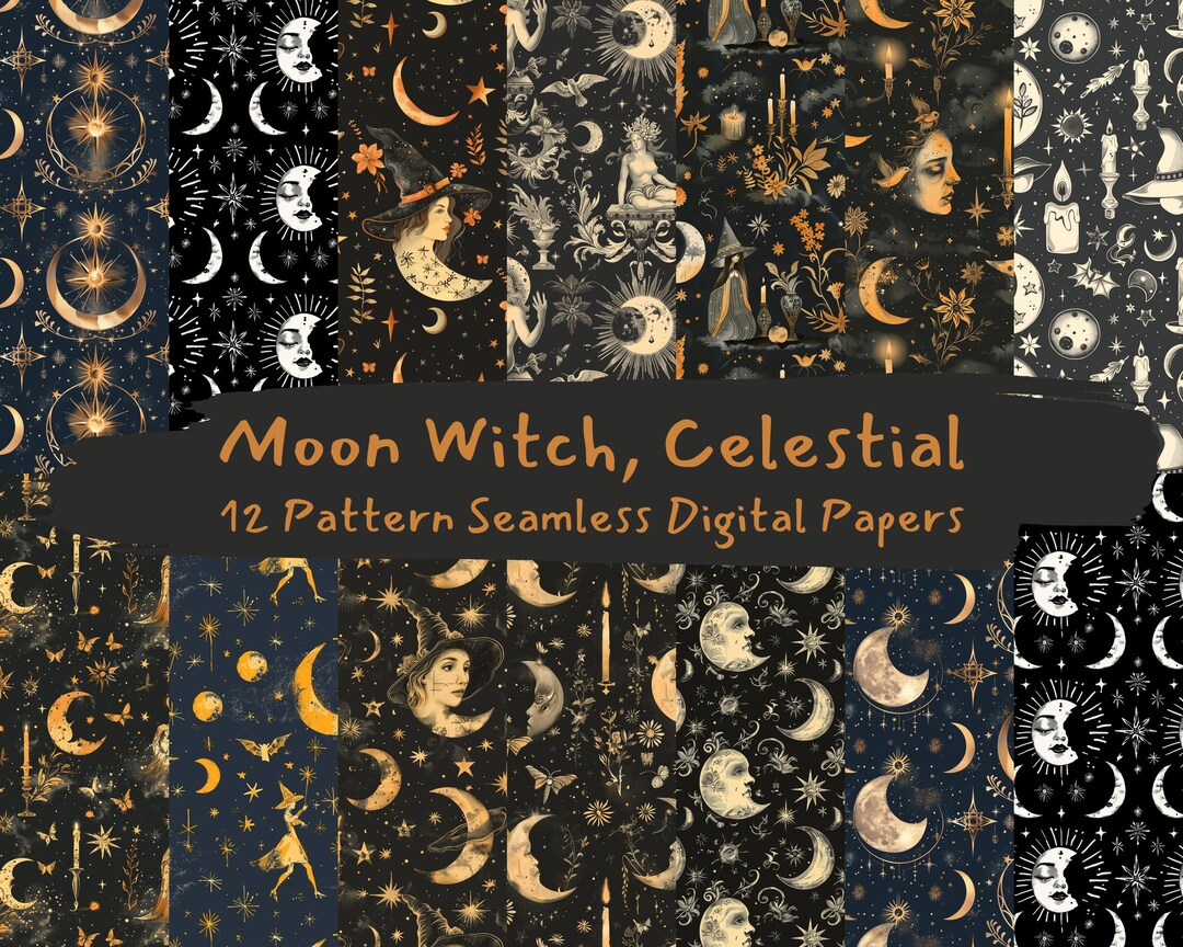Moon Witch, Celestial Pattern Seamless Digital Papers - Printable ...