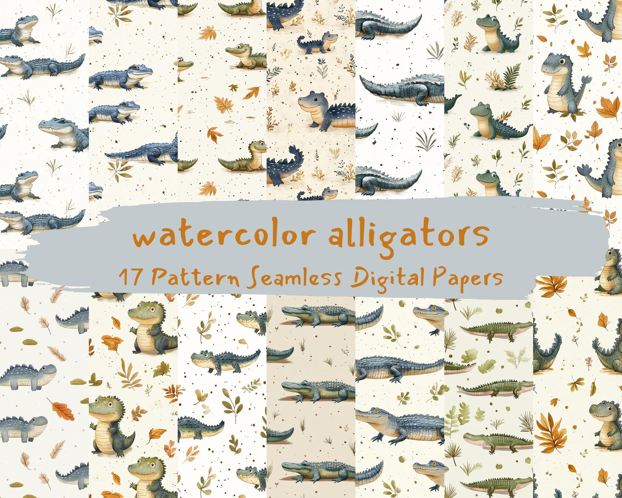 Watercolor Alligators Pattern Seamless Digital Papers - Printable ...