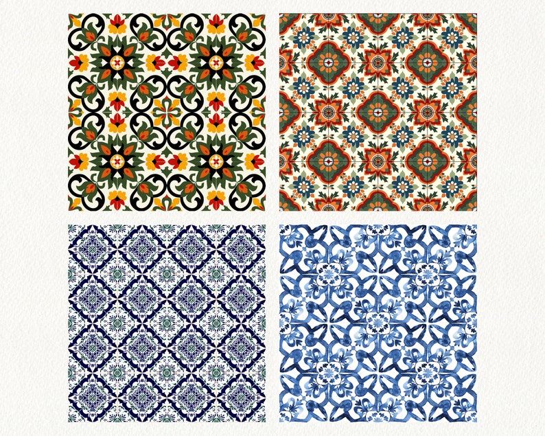 Portuguese Azulejos Pattern Seamless Digital Papers - printable scrapbook paper instant download for commercial use, 300dpi image 6