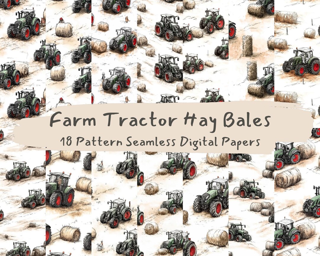 Hay Pattern Paper Farm Tractor Hay Bales Pattern Seamless Digital Papers - Printable ...