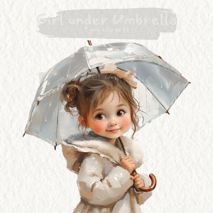 Bundle de cliparts imprimables numériques Fille sous le parapluie en téléchargement instantané sur fond transparent au format PNG pour un usage commercial