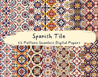 Spanish Tile Pattern Seamless Digital Papers - printable scrapbook paper instant download, commercial use, 300dpi