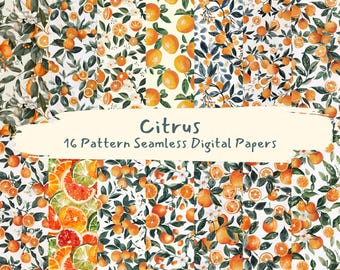 Citrus Pattern Seamless Digital Papers - printable scrapbook paper png instant download commercial use 300dpi