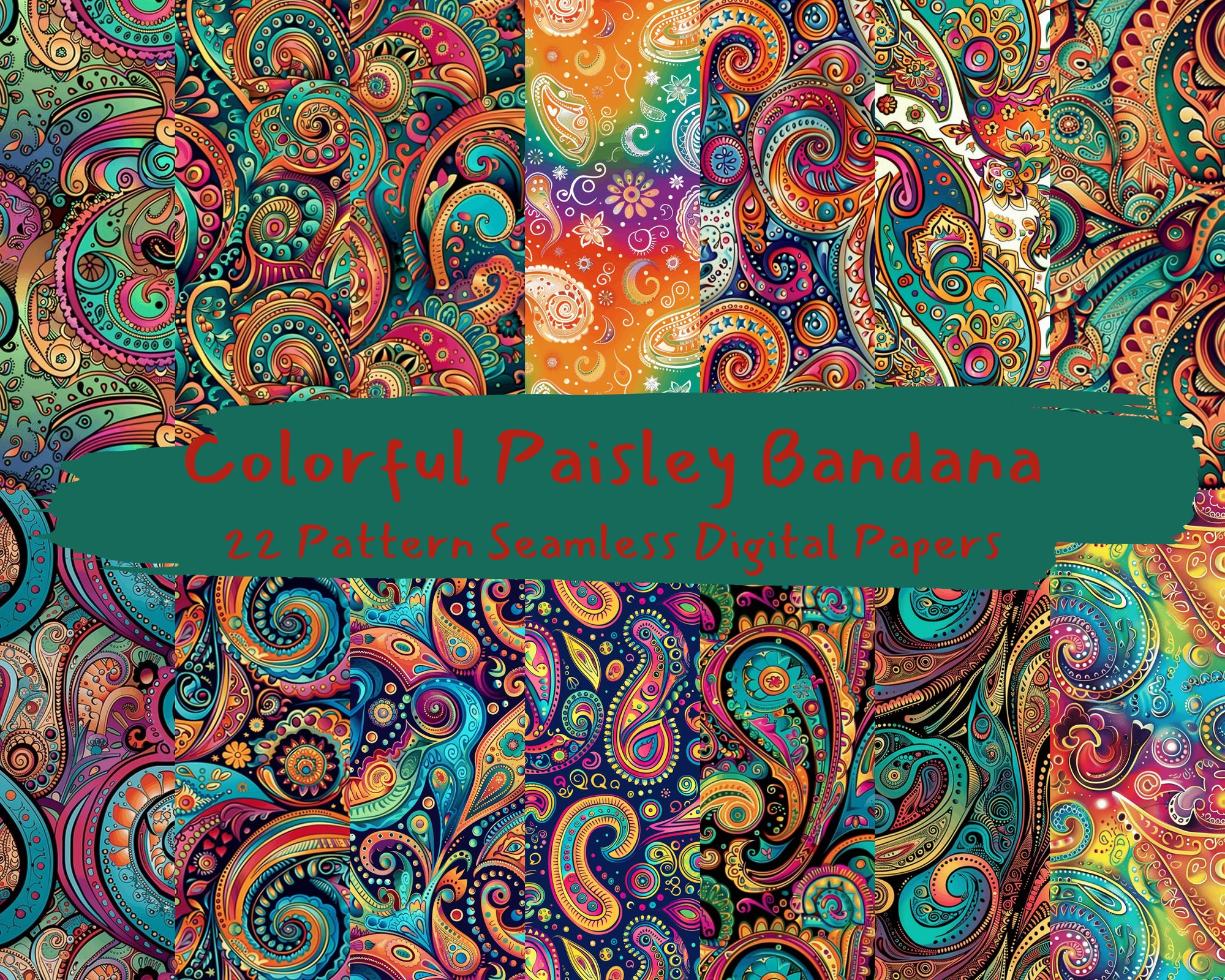 Colorful Paisley Bandana Pattern Seamless Digital Papers - Printable ...