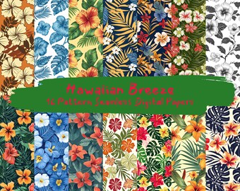 Hawaiian Breeze Pattern Seamless Digital Papers - printable scrapbook paper instant download, commercial use, 300dpi
