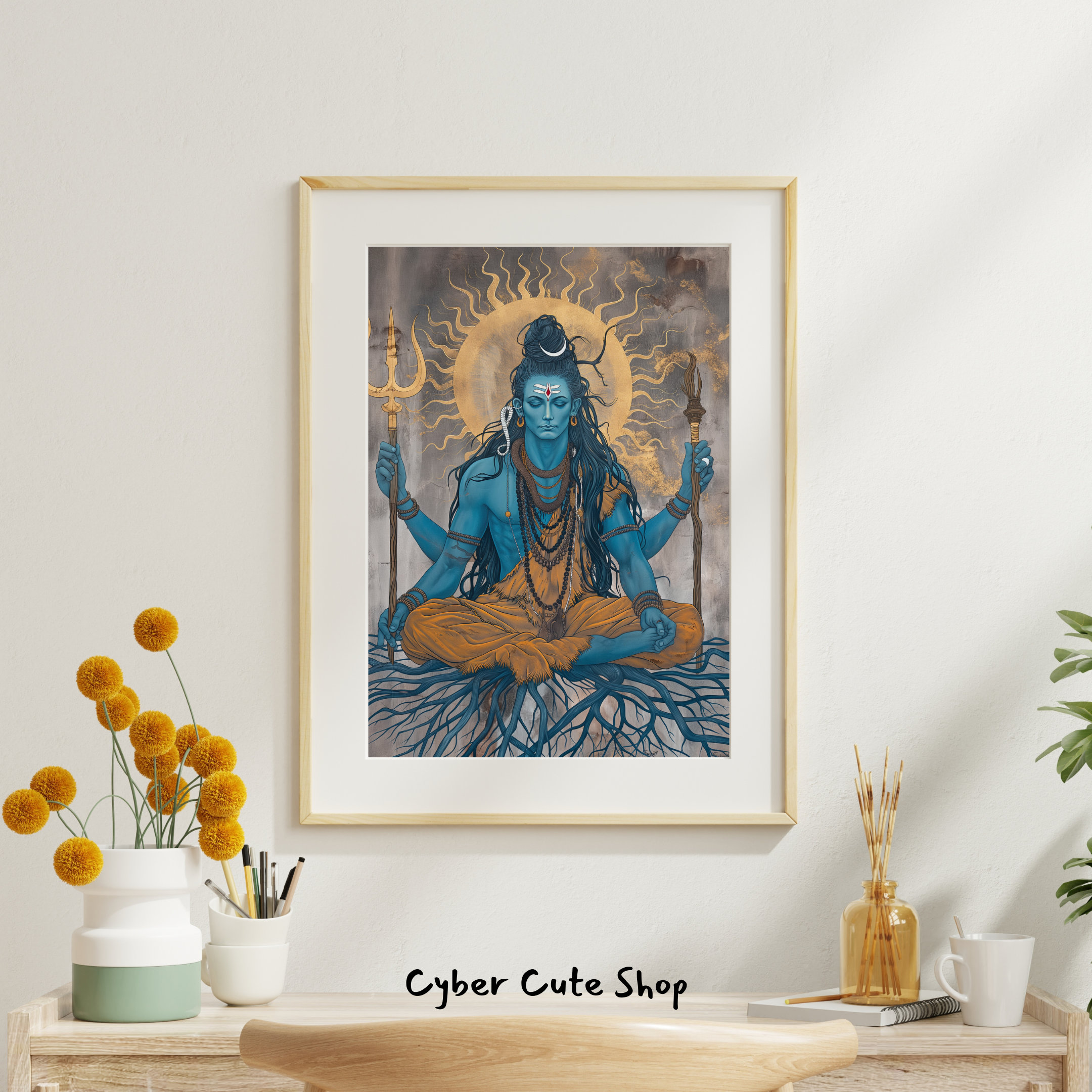 Serene Shiva Meditation Digital Art - Printable Majestic Wall