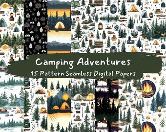 Camping Adventures Pattern Seamless Digital Papers - printable scrapbook paper png instant download commercial use 300dpi
