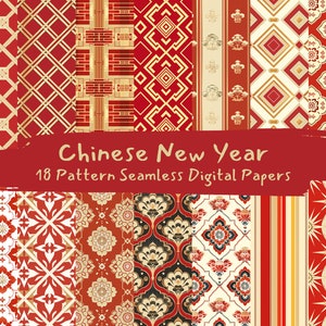 Chinese New Year Pattern Seamless Digital Papers - printable scrapbook paper instant download, commercial use, 300dpi