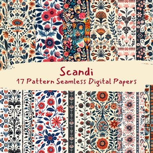 Scandi Pattern Seamless Digital Papers - carta per scrapbooking stampabile, download immediato, uso commerciale, 300 dpi