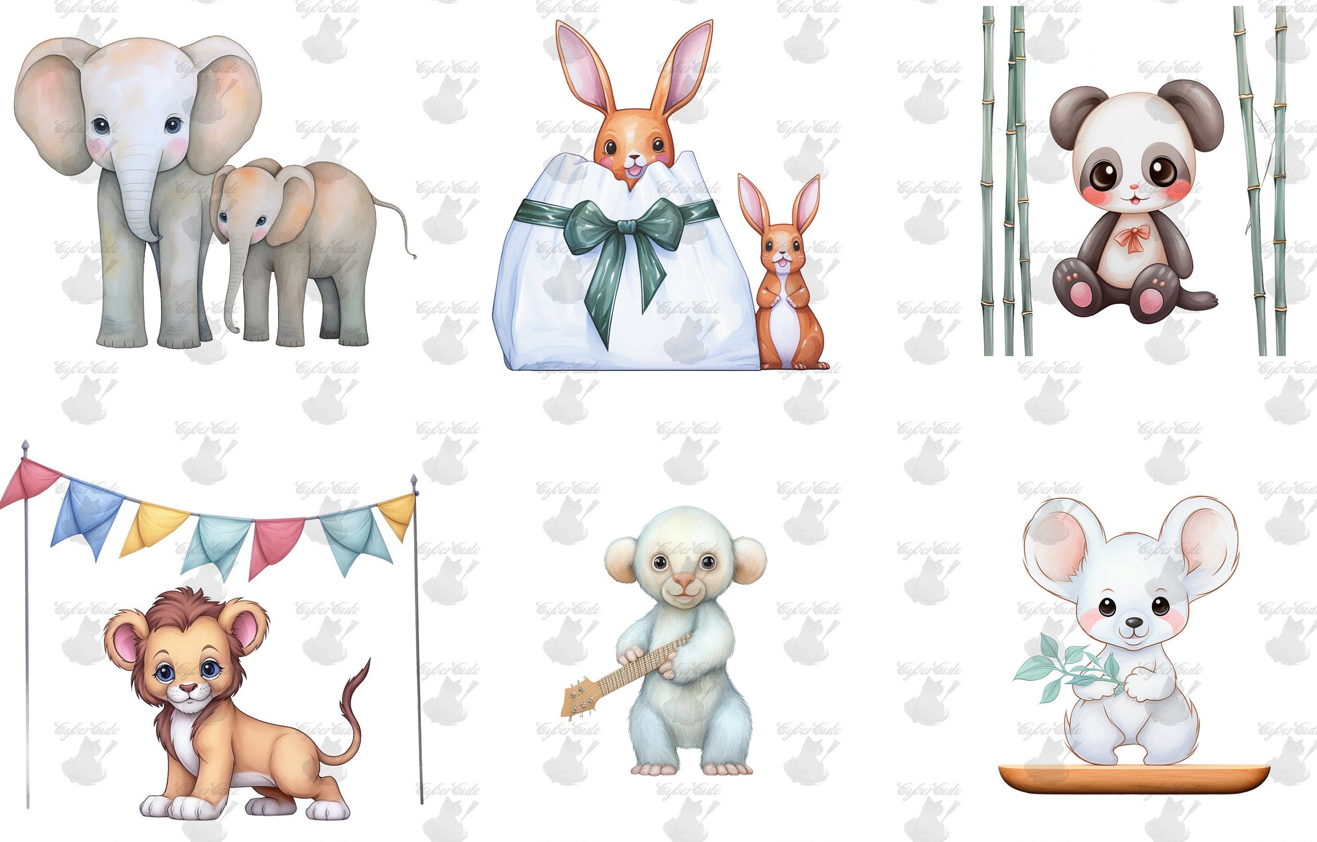 Baby Shower Animals Digital Clipart Bundle in PNG Format Transparent ...