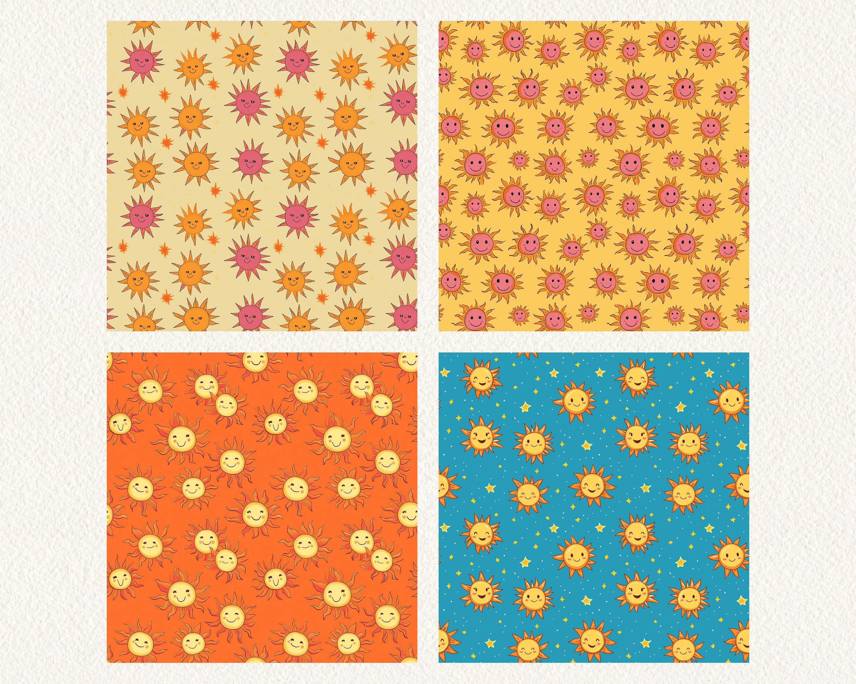 Cartoon Sun Pattern Cartoon Sun Pattern Seamless Digital Papers - Printable Scrapbook Paper ...