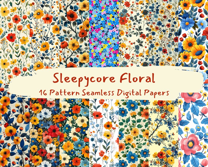 Sleepycore Floral Pattern Seamless Digital Papers - Printable Scrapbook ...