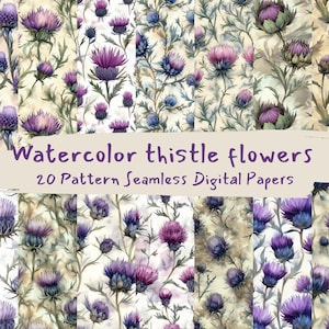 Fiori di cardo acquerello Modello senza cuciture Carte digitali - carta per scrapbooking stampabile png download immediato uso commerciale 300 dpi