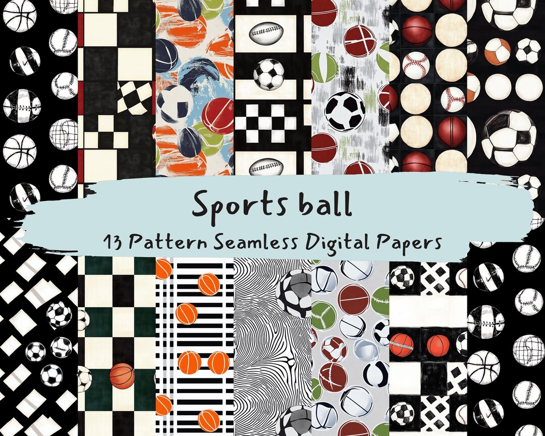Sports Ball Pattern Seamless Digital Papers - Printable Scrapbook Paper ...