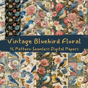 Sömlösa digitala papper med vintageblommor - utskrivbart scrapbookpapper png för kommersiellt bruk, 300 dpi