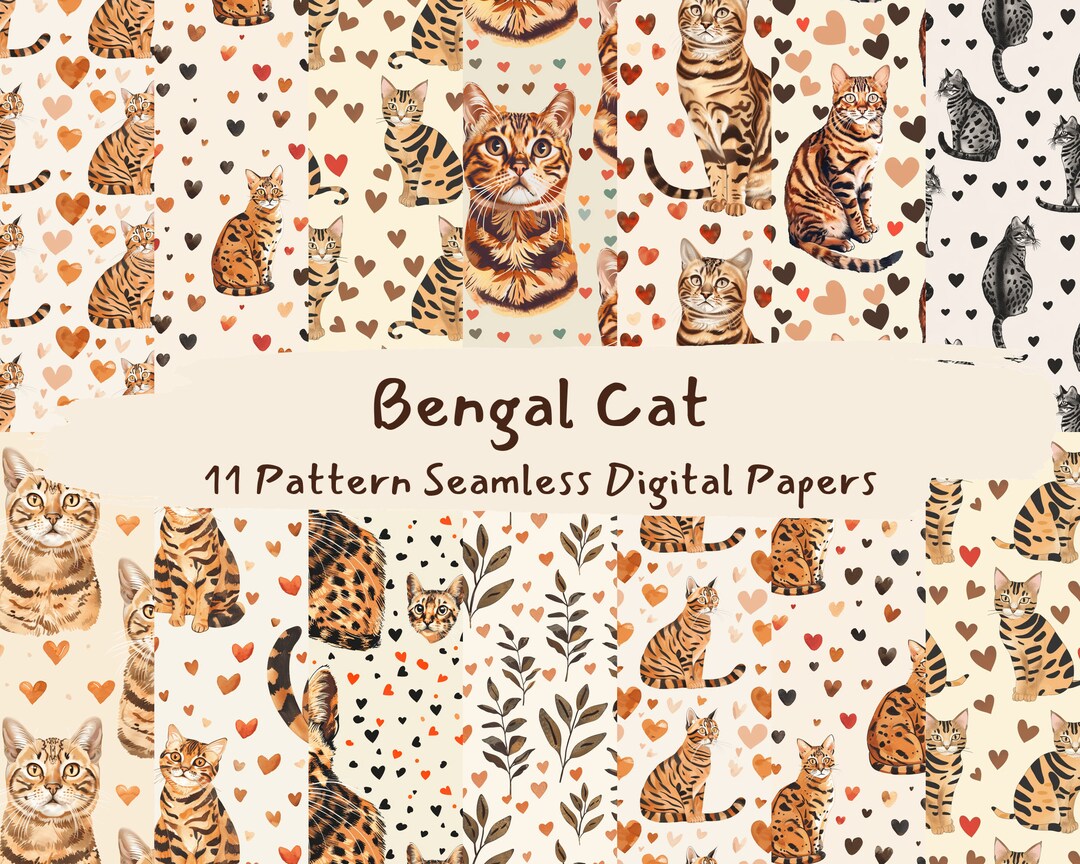 Bengal Cat Pattern Seamless Digital Papers - Printable Scrapbook Paper ...