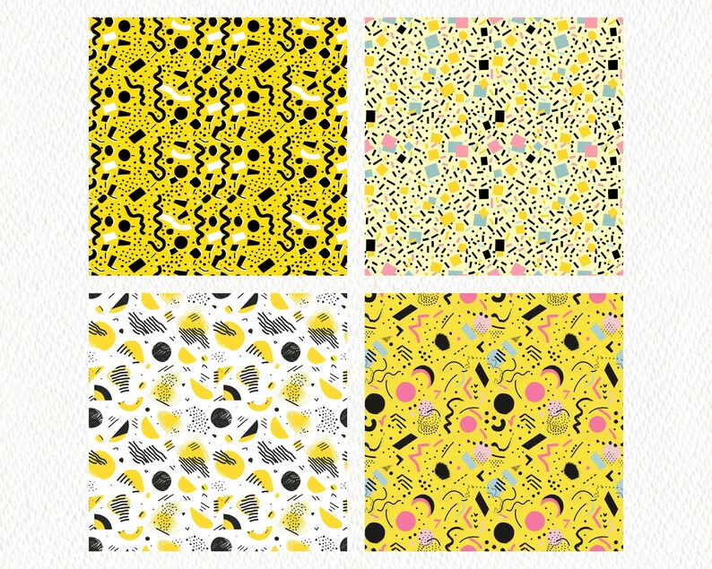 Yellow Memphis Pattern Seamless Digital Papers - Printable Scrapbook ...