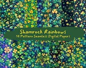Shamrock Rainbows Pattern Seamless Digital Papers - printable scrapbook paper png instant download commercial use 300dpi
