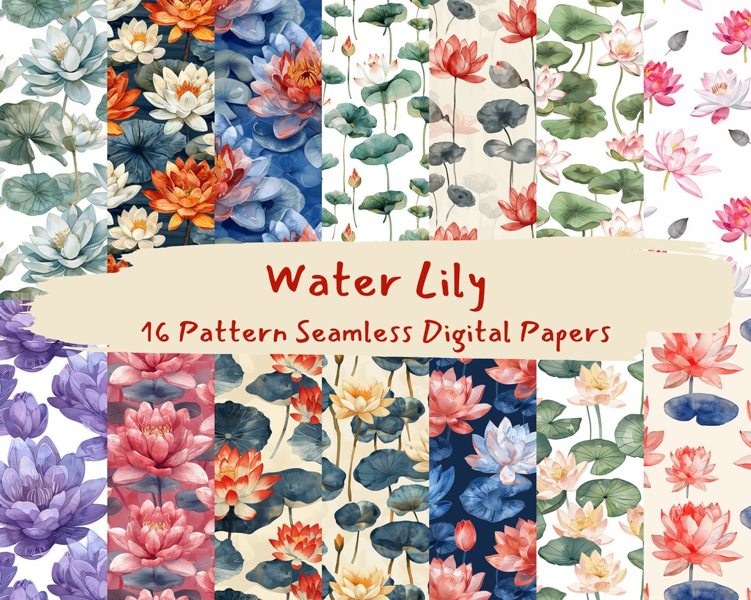Water Lily Pattern Seamless Digital Papers - Printable Scrapbook Paper ...