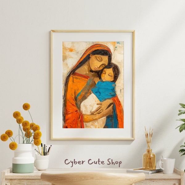 Mother's Embrace - Indian Mother and Child, DIGITAL Art, PRINTABLE Digital Download, instant download for personal use