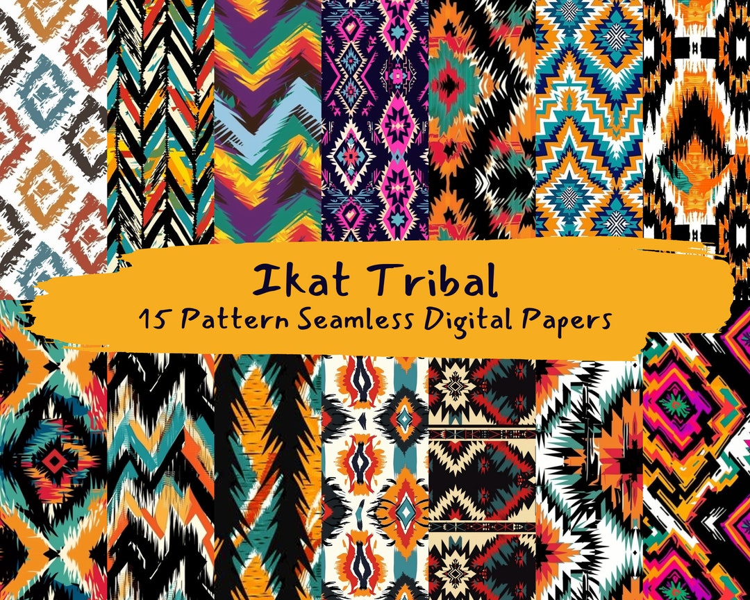 Ikat Tribal Pattern Seamless Digital Papers - Printable Scrapbook Paper ...
