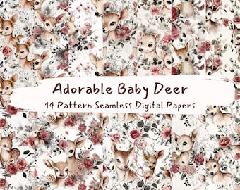 Adorable Baby Deer Pattern Seamless Digital Papers - printable scrapbook paper png instant download commercial use 300dpi