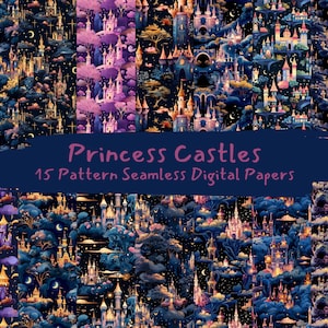 Princess Castles Pattern Seamless Digital Papers - printable scrapbook paper instant download, commercial use, 300dpi